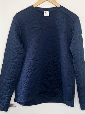 Nike Women's Dri-FIT Long Sleeve Sporty Sweatshirt Quilted Floral Navy Medium EU